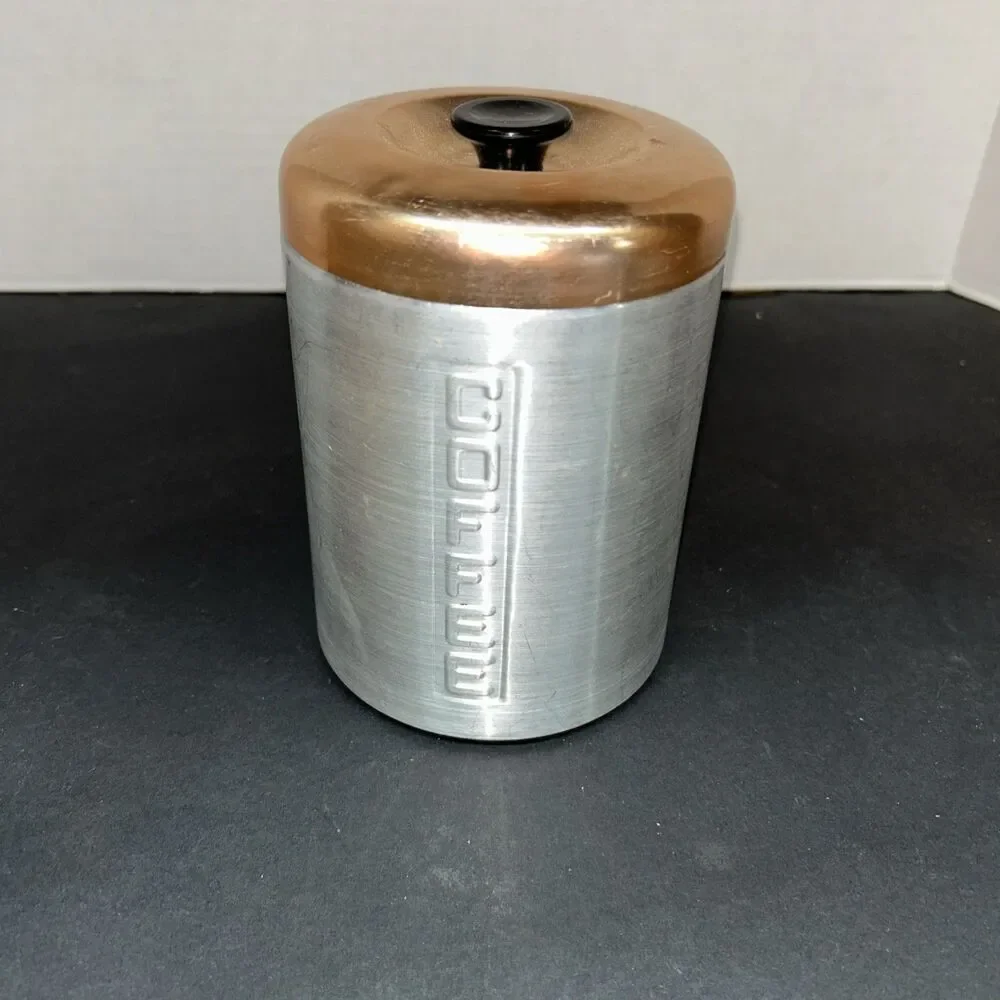 Vtg 60s Aluminum Coffee Canister Copper Lid Bakelite Knob Italy Made